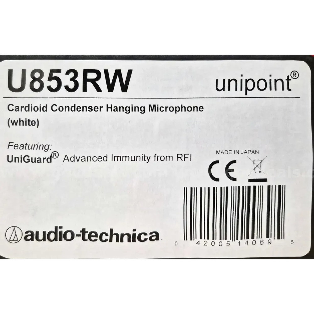 Audio-Technica U853RW UniPoint Condenser Hanging Microphone White Cardioid NEW
